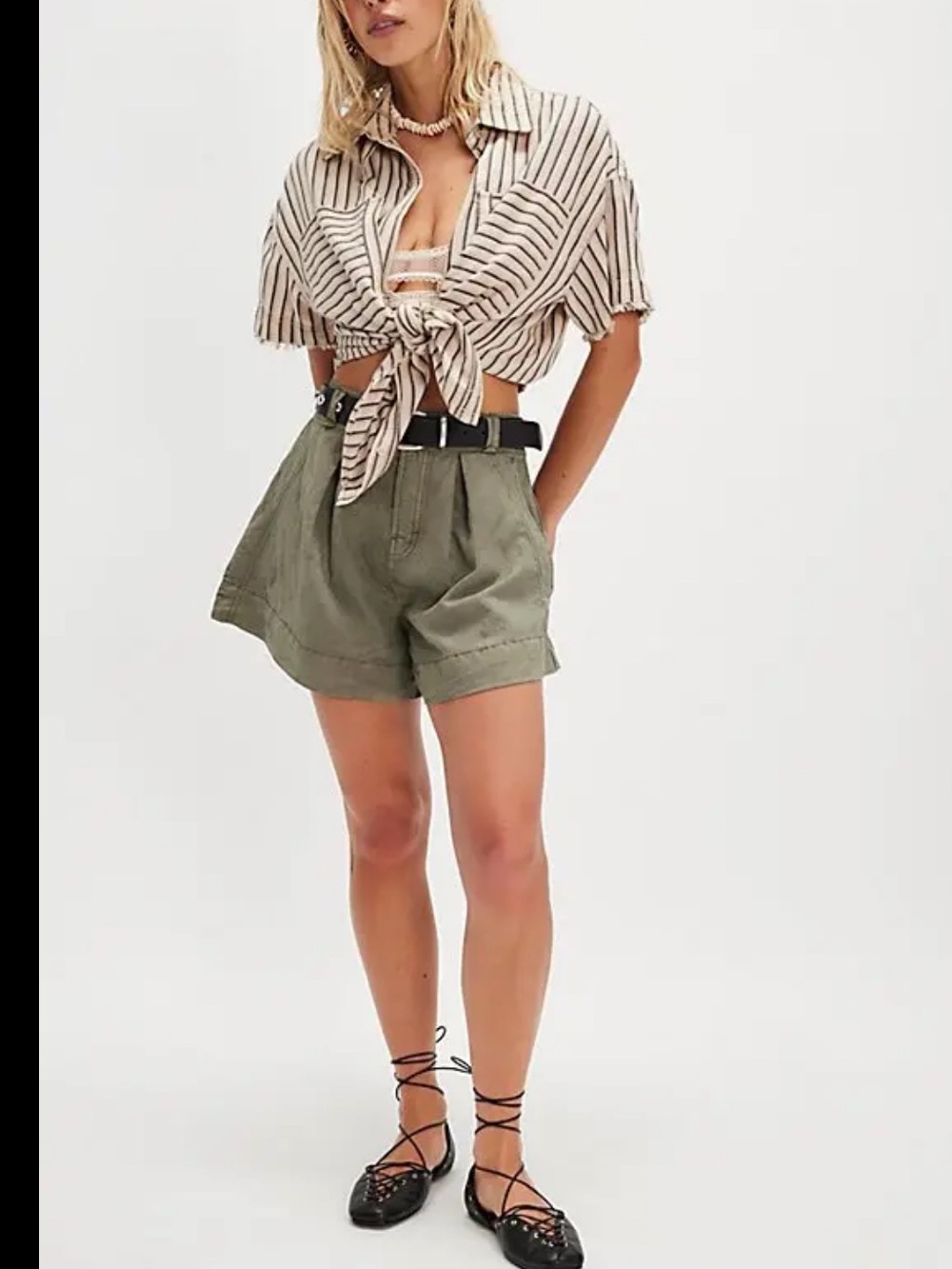Free People Marina Tailored Trouser Short Size 8 Green